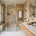 Sparkling clean bathroom with glass shower and marble counters after a first-time deep clean in Collin County and Dallas County, TX